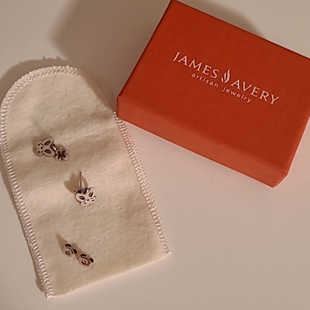 RETIRED James Avery Silver Floral and Butterfly Earrings - Picture 2 of 8